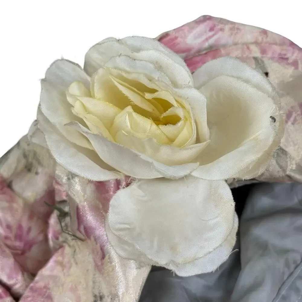 Vintage Floral Fabric Flip Front Bucket Hat Blossom 90s Y2K 3D Flower One Size